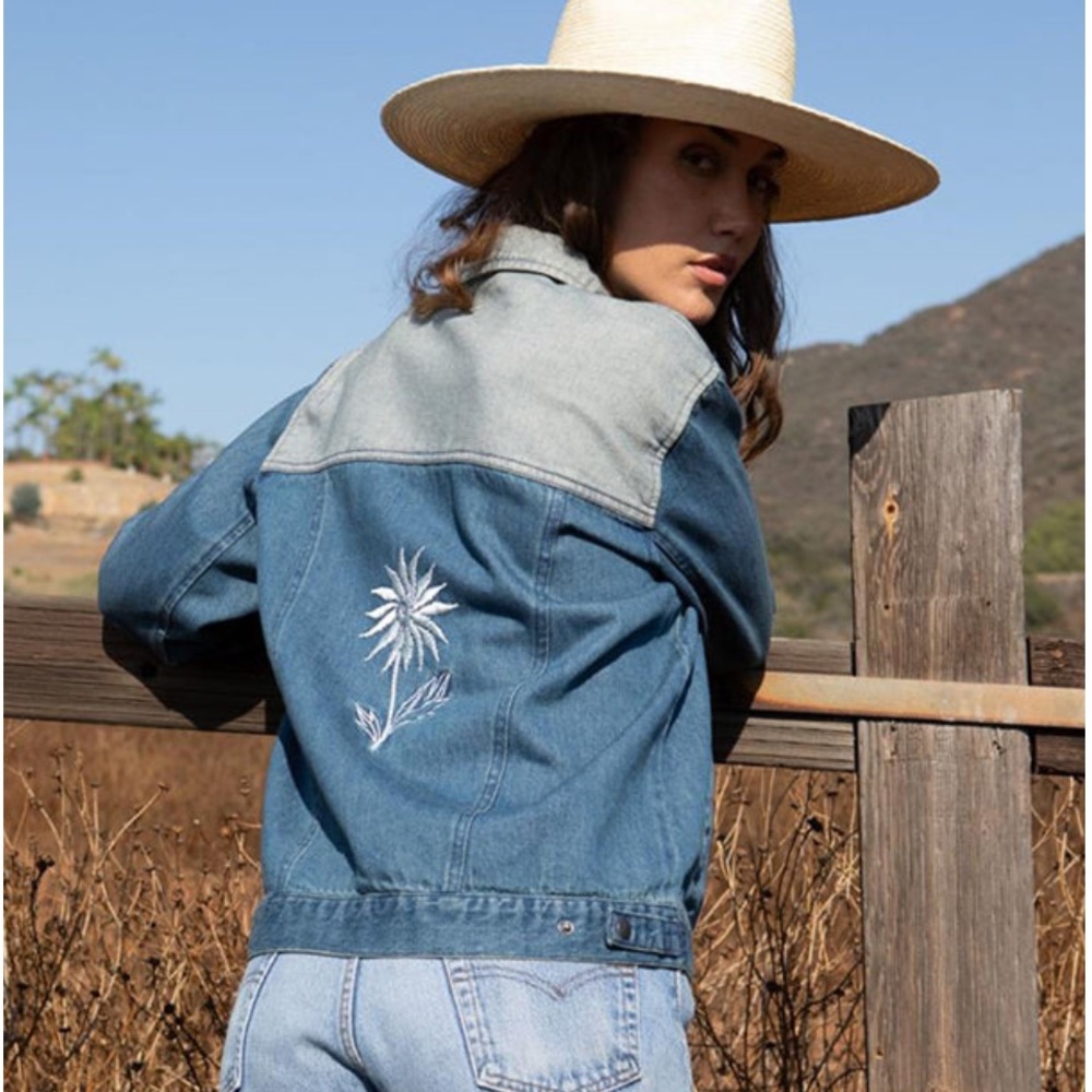 Brixton Cable 2 tone Embroidered denim jacket.